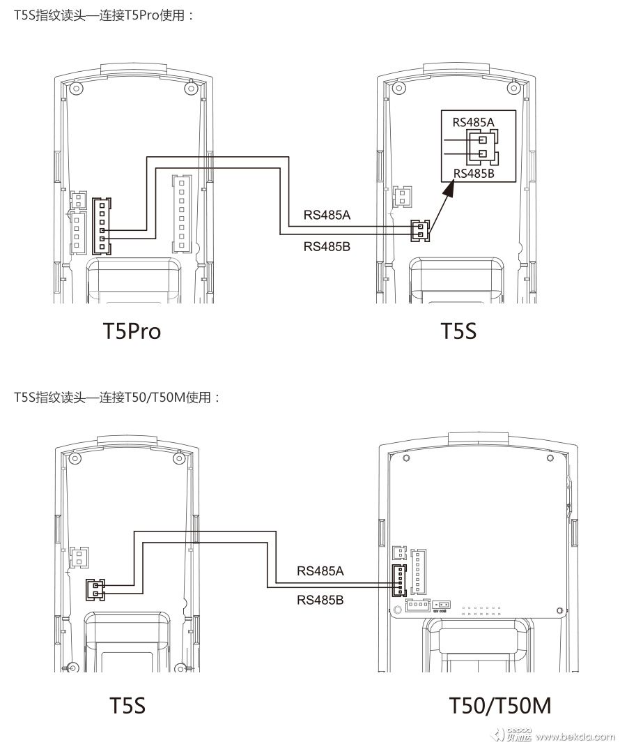 T5S與指紋控制器連接示意圖2