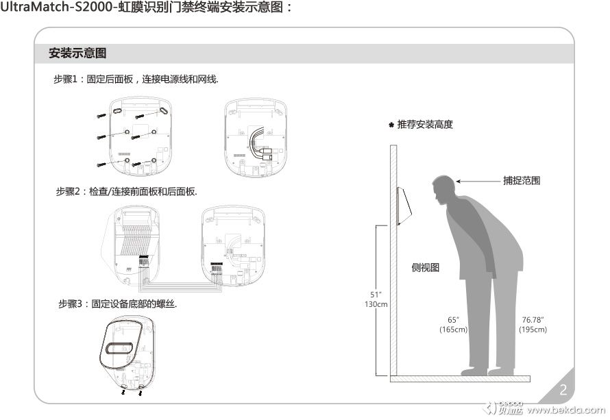 UltraMatch-S2000-虹膜識(shí)別門禁終端安裝示意圖