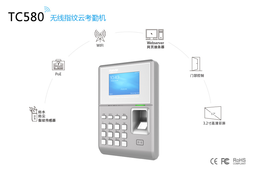 TC580無線指紋云考勤機